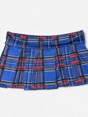 Blue Plaid Pleated Mini Skirt
